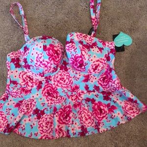 Pink & Blue Push-up Tankini TOP Only